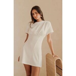 NWT Sabo Mali White Ribbed Short Sleeve Short Midi Dress